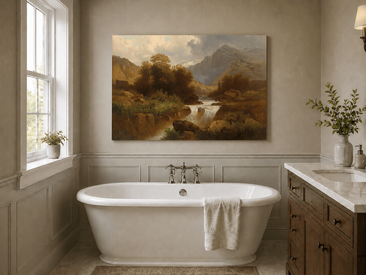 Landscape Oil Painting - Mountain Stream and Canyon