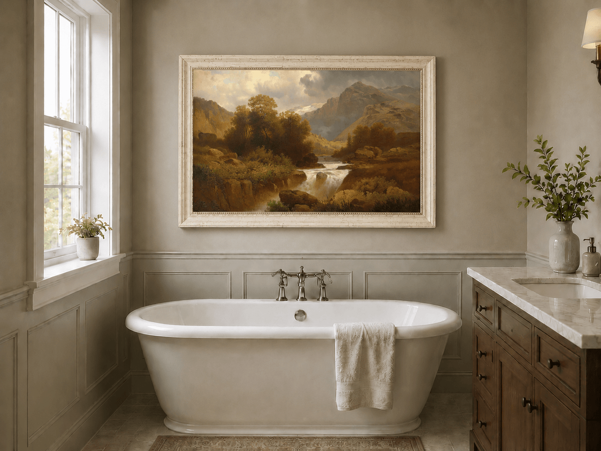 Landscape Oil Painting - Mountain Stream and Canyon