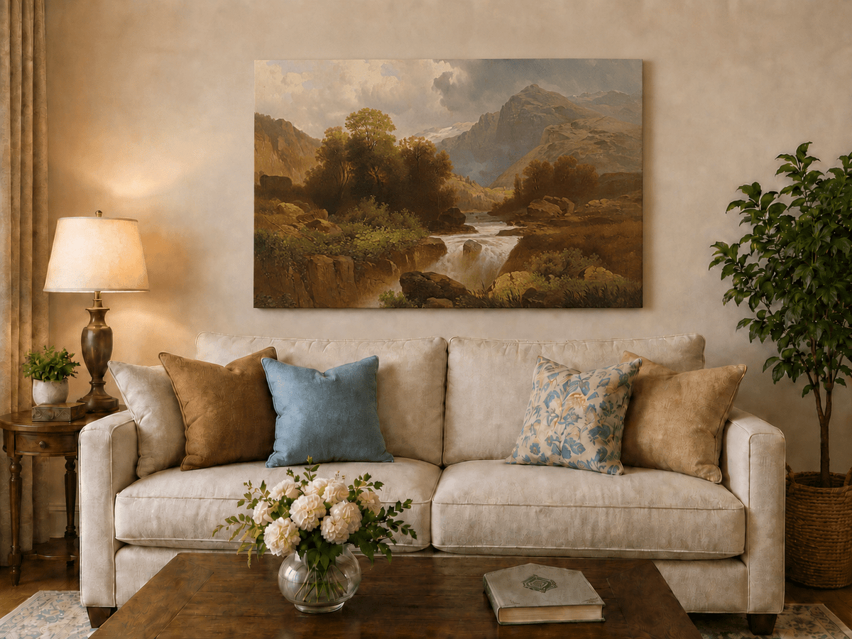 Landscape Oil Painting - Mountain Stream and Canyon