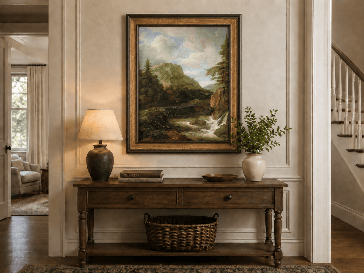 Peinture à l'huile de paysage - Ruisseau de montagne avec pont