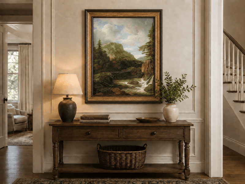 Peinture à l'huile de paysage - Ruisseau de montagne avec pont