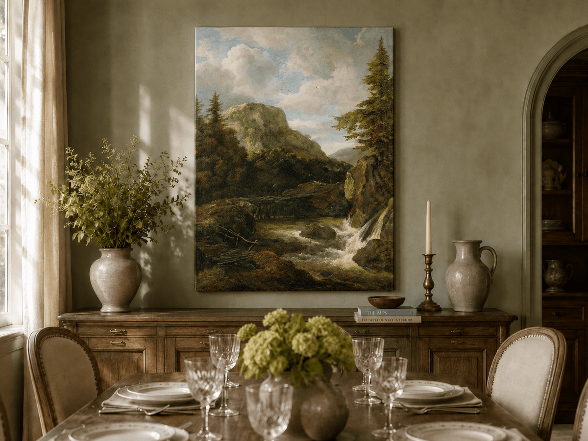Peinture à l'huile de paysage - Ruisseau de montagne avec pont