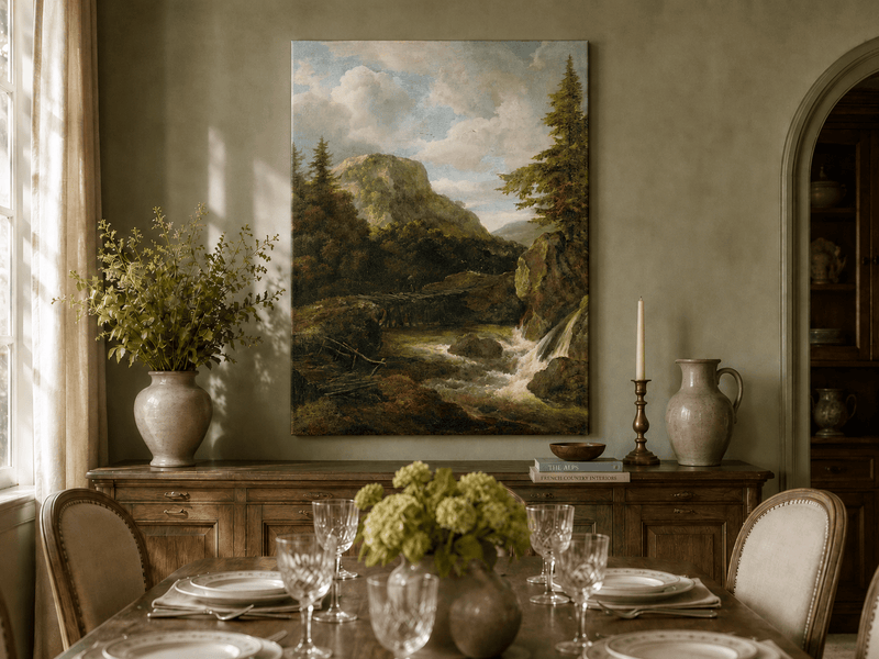 Peinture à l'huile de paysage - Ruisseau de montagne avec pont