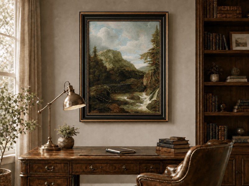 Peinture à l'huile de paysage - Ruisseau de montagne avec pont