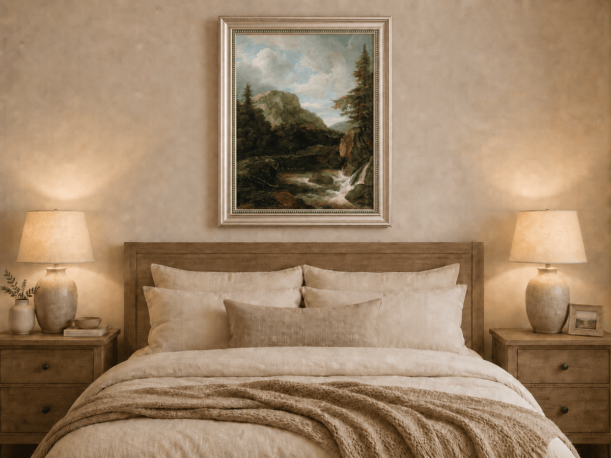 Peinture à l'huile de paysage - Ruisseau de montagne avec pont