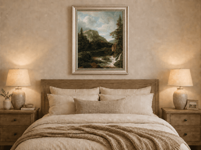 Peinture à l'huile de paysage - Ruisseau de montagne avec pont