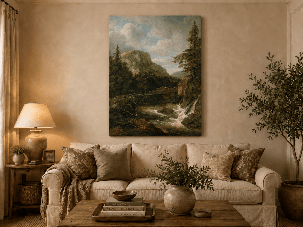 Peinture à l'huile de paysage - Ruisseau de montagne avec pont