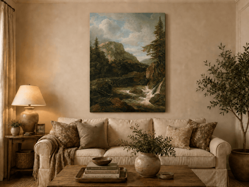 Peinture à l'huile de paysage - Ruisseau de montagne avec pont
