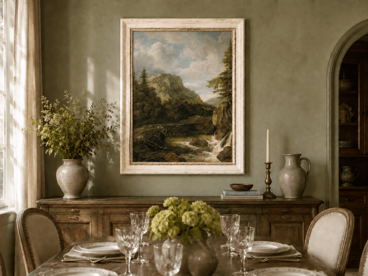 Peinture à l'huile de paysage - Ruisseau de montagne avec pont