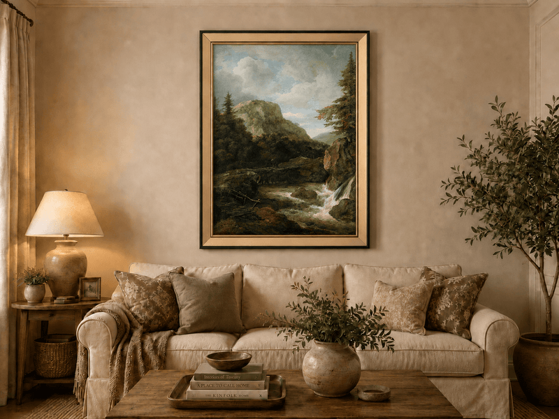 Peinture à l'huile de paysage - Ruisseau de montagne avec pont
