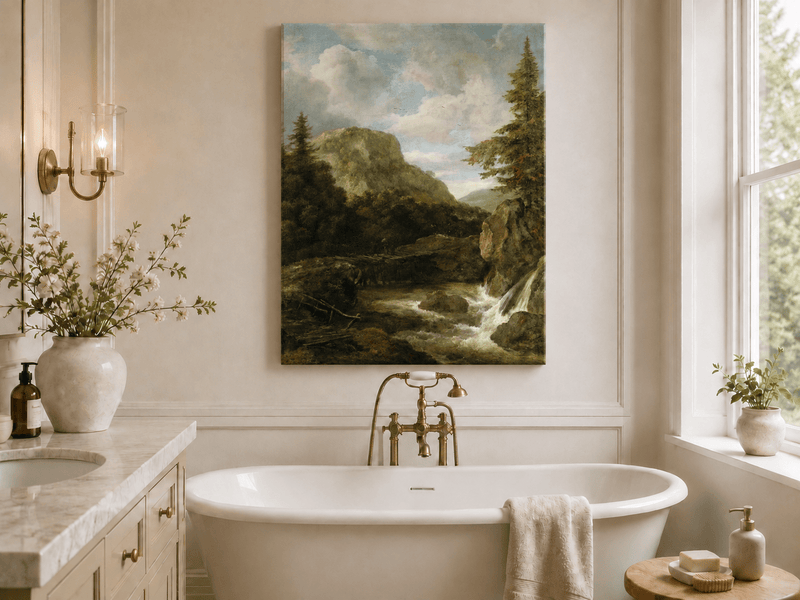 Peinture à l'huile de paysage - Ruisseau de montagne avec pont