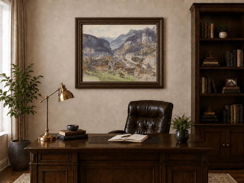 Landscape Oil Painting - Mountain Town and Castle Valley View