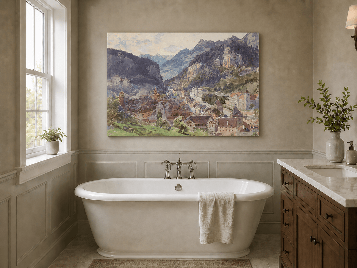 Landscape Oil Painting - Mountain Town and Castle Valley View
