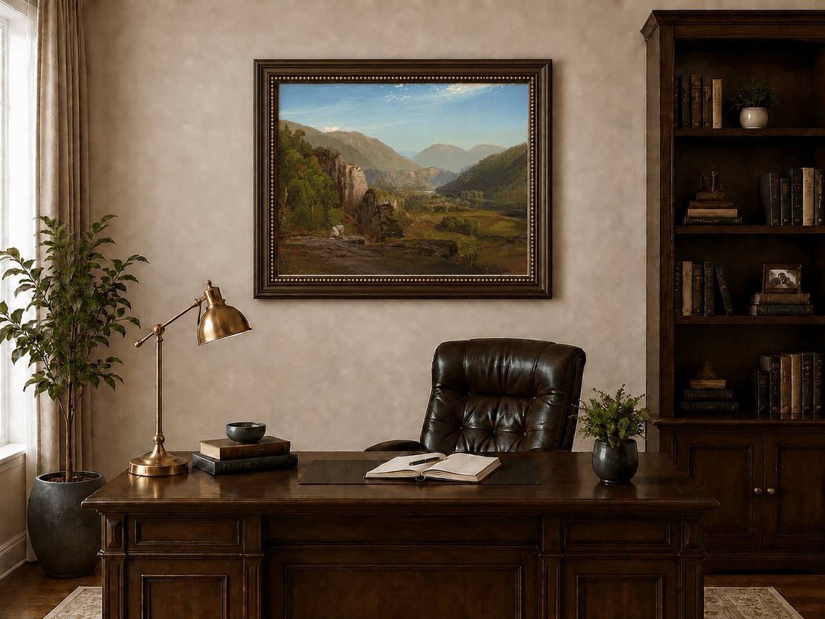 Landscape Oil Painting - Mountain Valley Artist & River