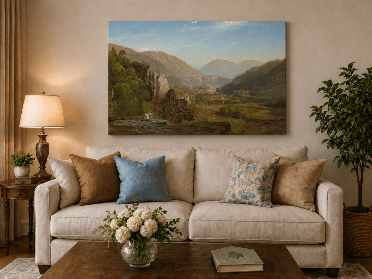 Landscape Oil Painting - Mountain Valley Artist & River