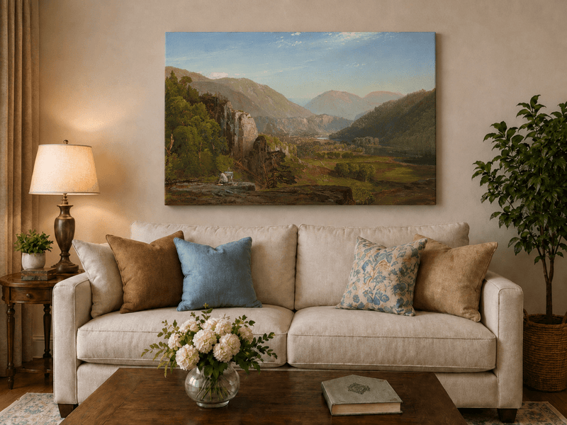 Landscape Oil Painting - Mountain Valley Artist & River