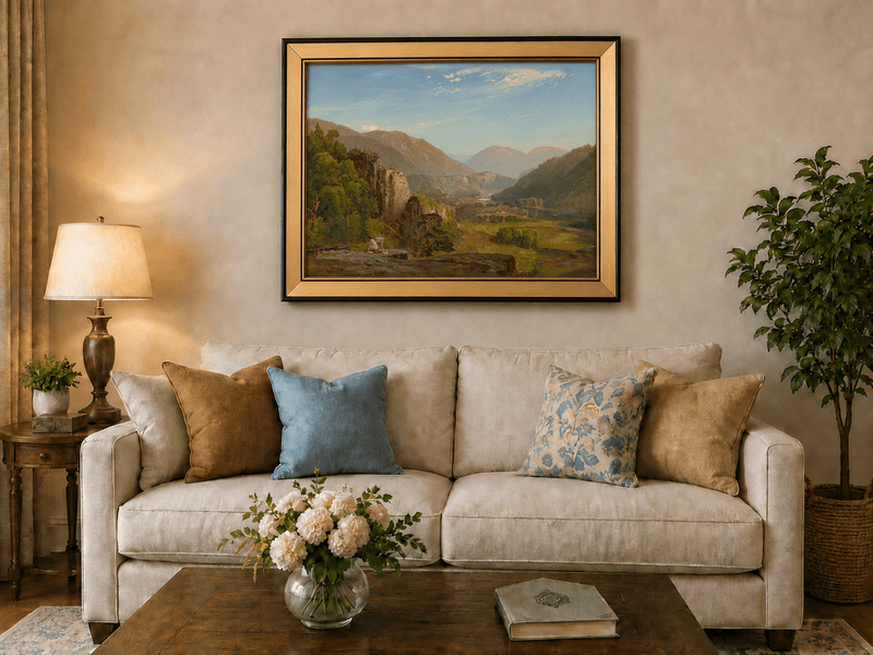 Landscape Oil Painting - Mountain Valley Artist & River
