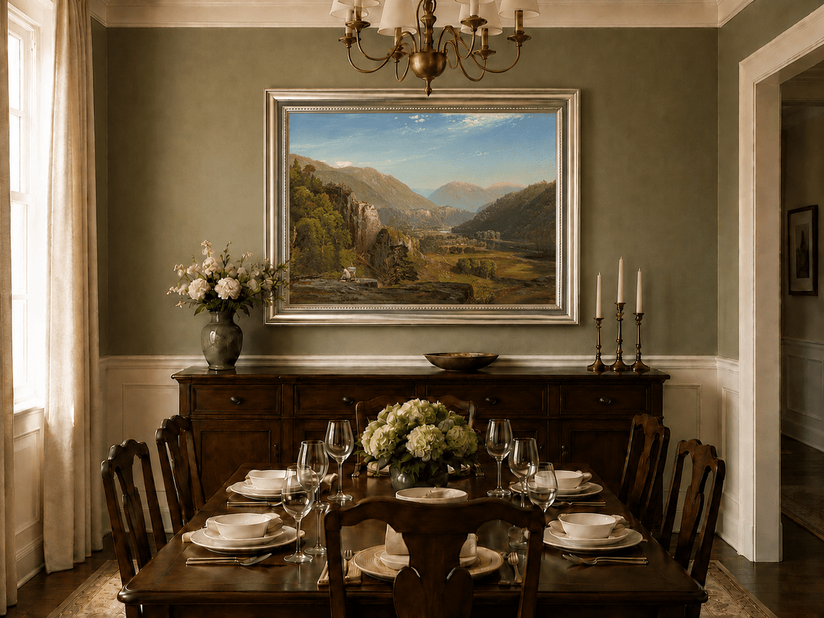 Landscape Oil Painting - Mountain Valley Artist & River