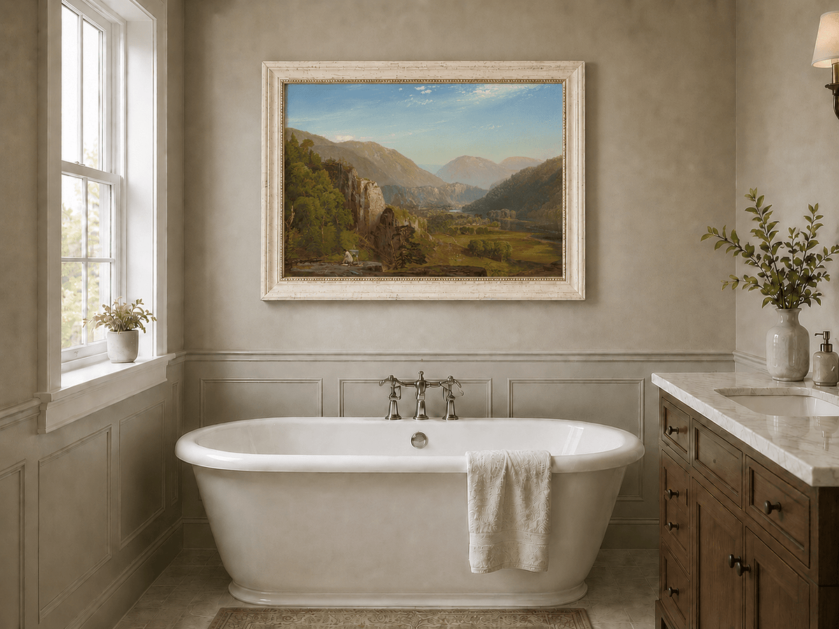 Landscape Oil Painting - Mountain Valley Artist & River