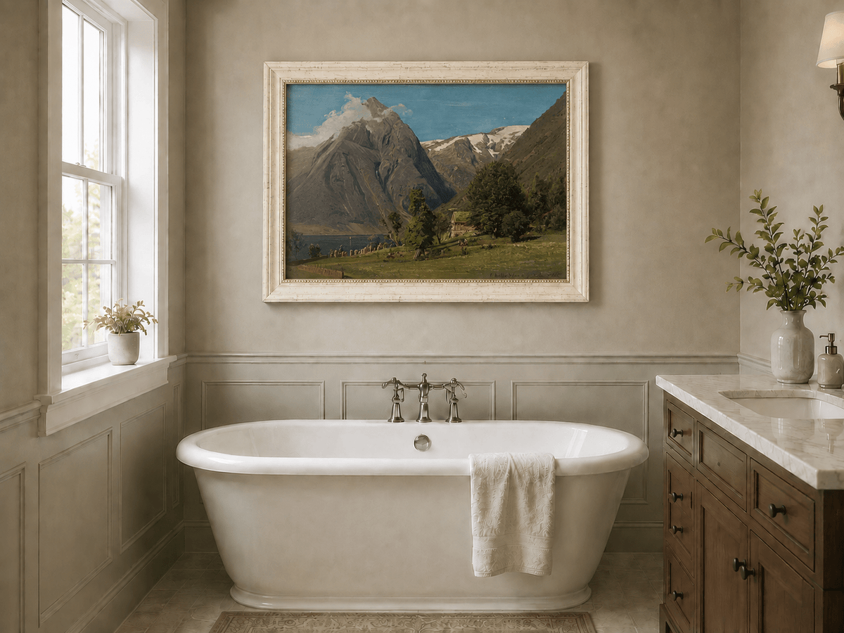 Landscape Oil Painting - Mountain Valley by the Lake