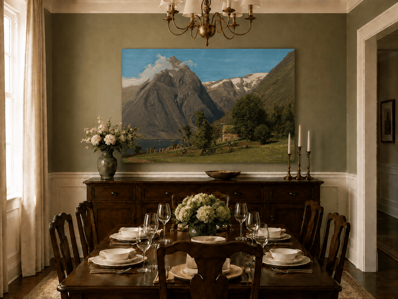 Landscape Oil Painting - Mountain Valley by the Lake