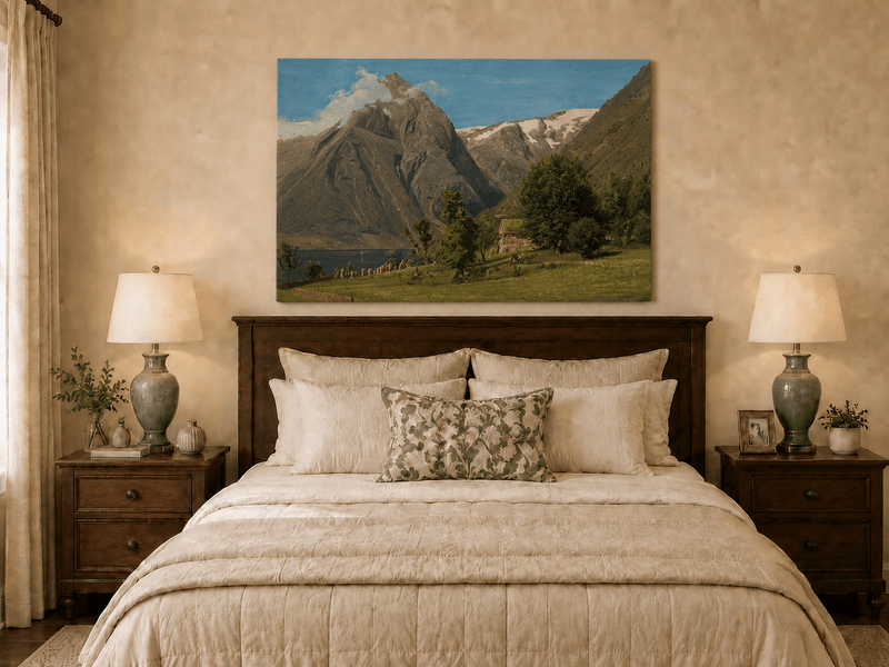 Landscape Oil Painting - Mountain Valley by the Lake