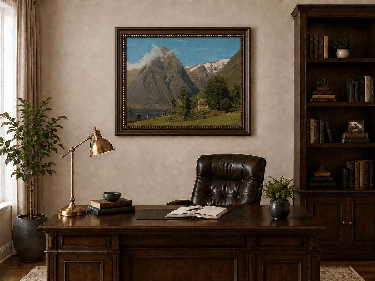 Landscape Oil Painting - Mountain Valley by the Lake