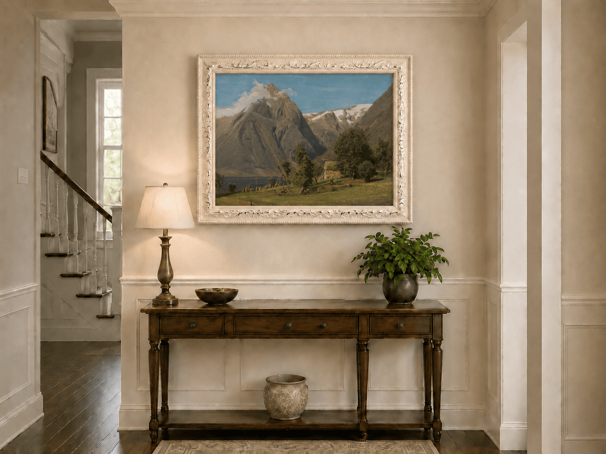 Landscape Oil Painting - Mountain Valley by the Lake