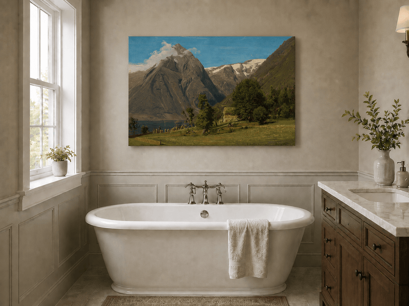 Landscape Oil Painting - Mountain Valley by the Lake