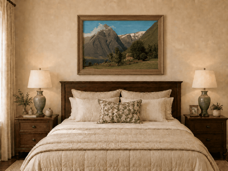 Landscape Oil Painting - Mountain Valley by the Lake