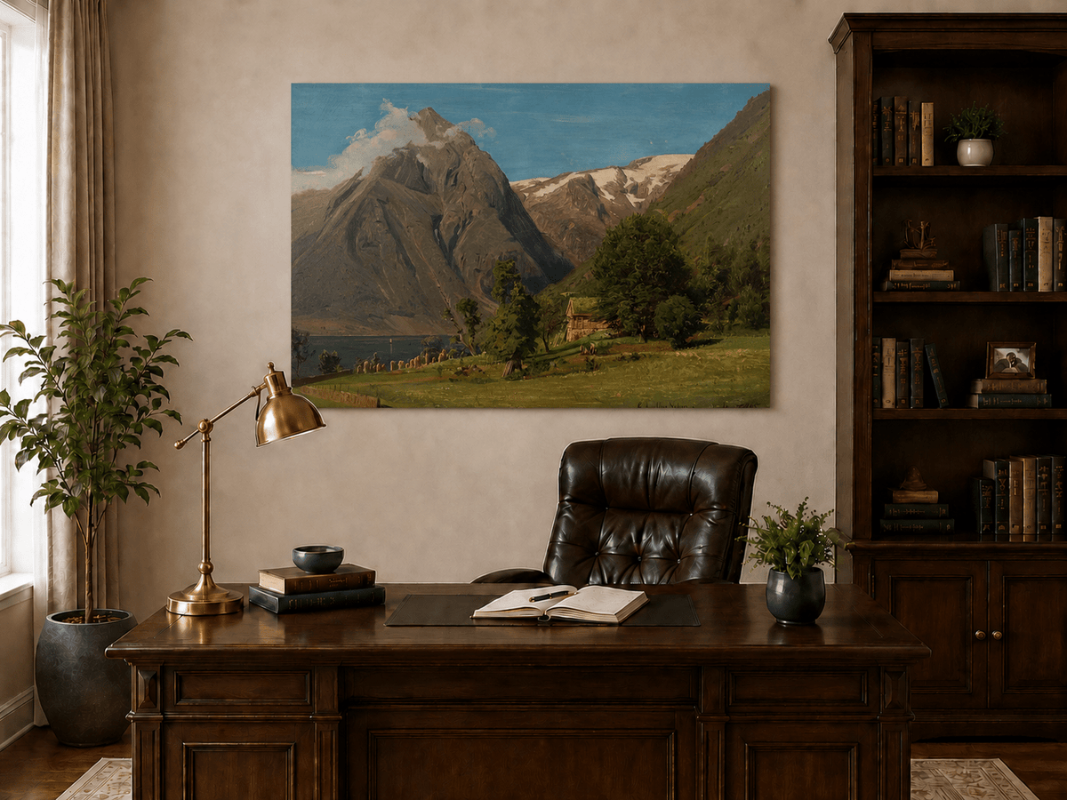 Landscape Oil Painting - Mountain Valley by the Lake