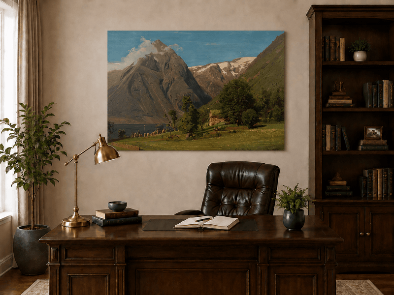 Landscape Oil Painting - Mountain Valley by the Lake