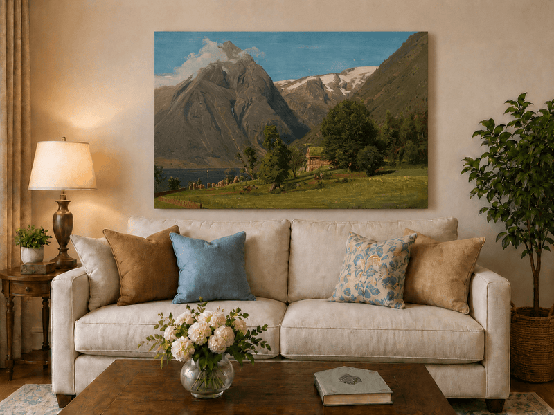 Landscape Oil Painting - Mountain Valley by the Lake