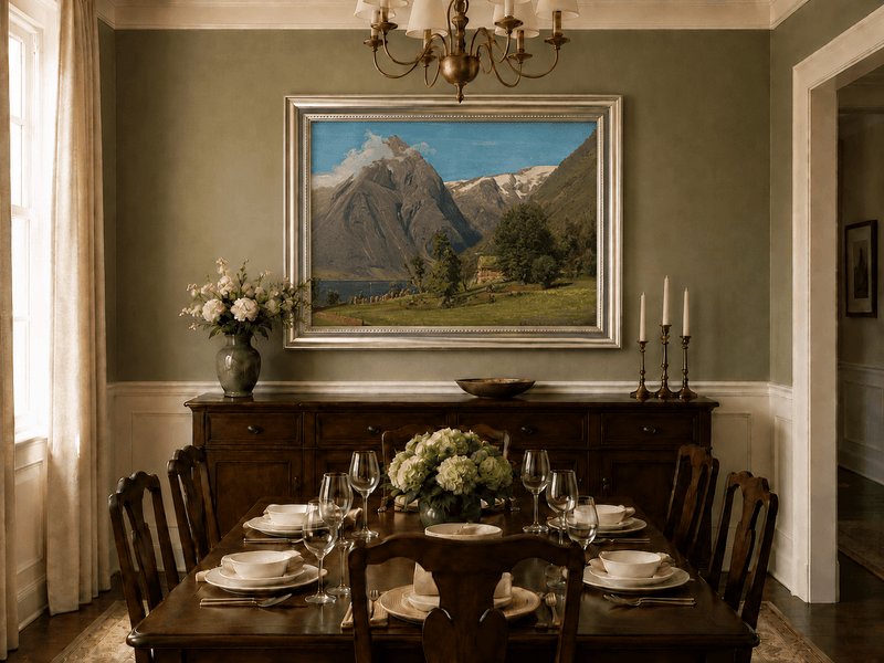 Landscape Oil Painting - Mountain Valley by the Lake