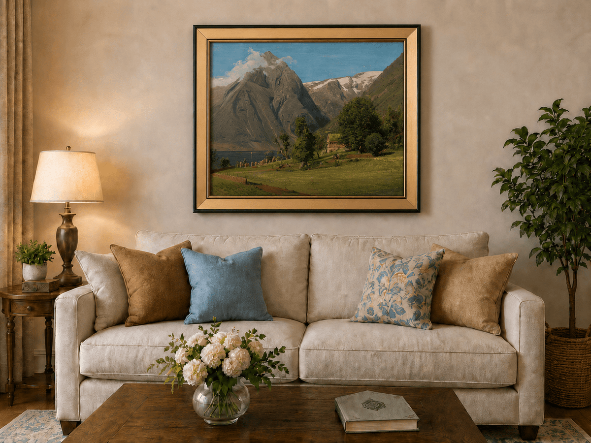 Landscape Oil Painting - Mountain Valley by the Lake