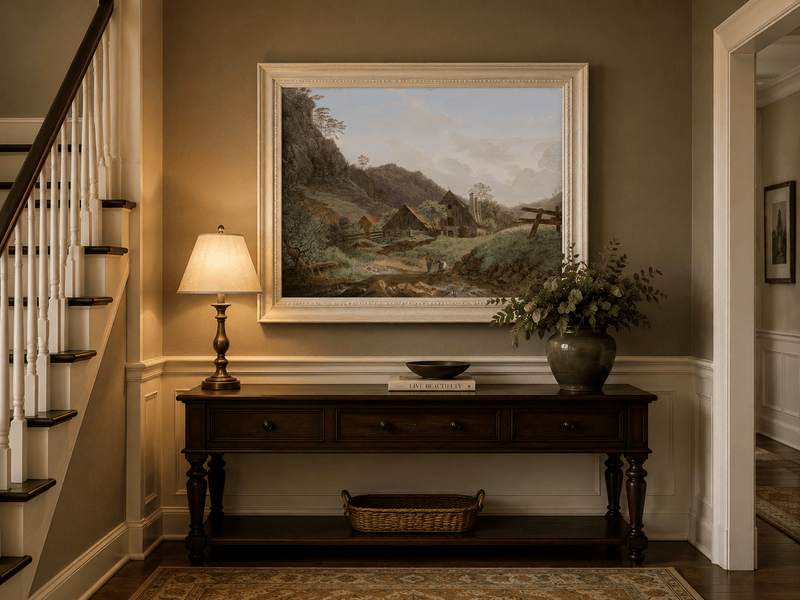 Landscape Oil Painting - Mountain Valley Cabin & Stream