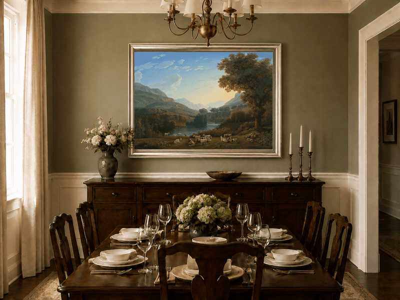 Landscape Oil Painting - Mountain Valley Goats & Resting Shepherd