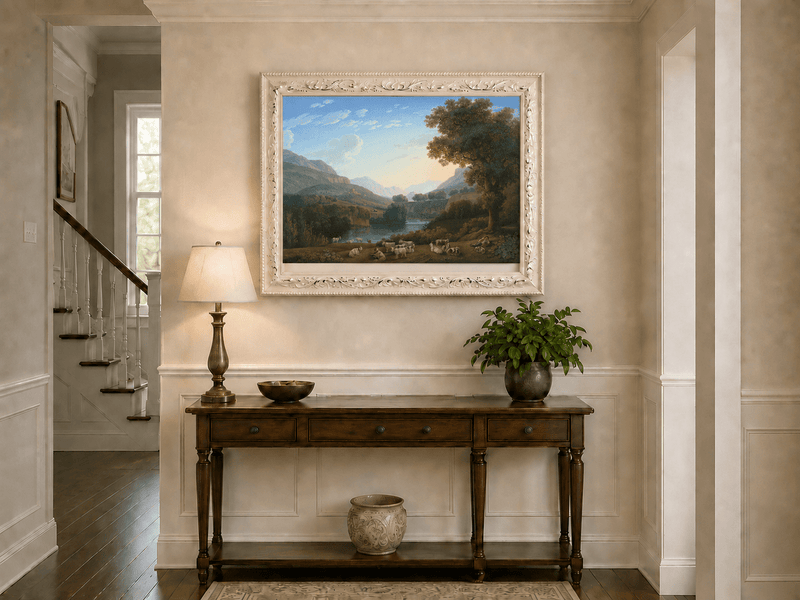 Landscape Oil Painting - Mountain Valley Goats & Resting Shepherd