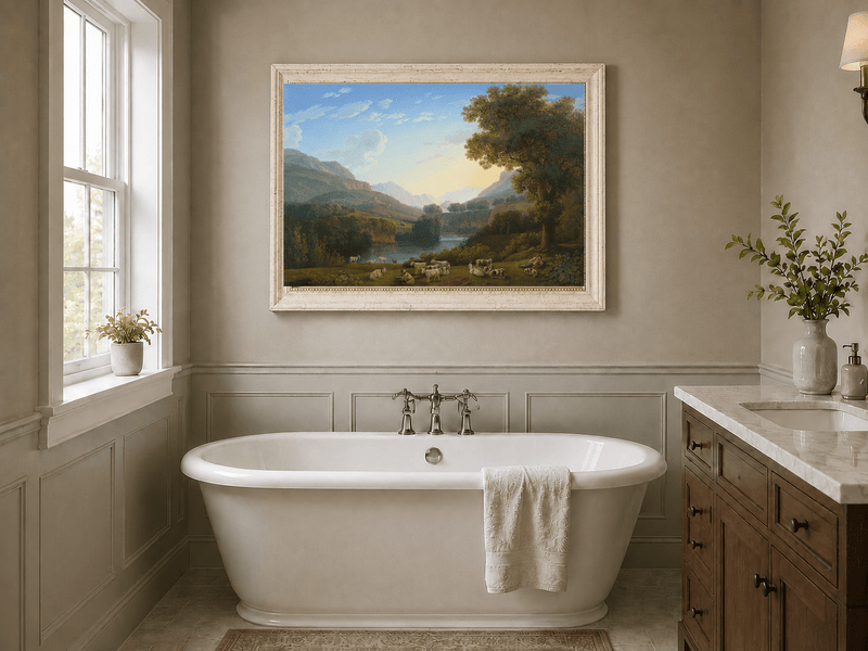 Landscape Oil Painting - Mountain Valley Goats & Resting Shepherd