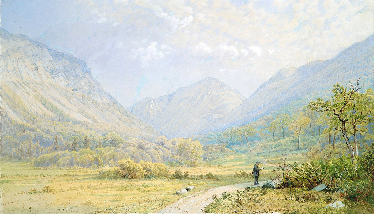 Landscape Oil Painting - Mountain Valley, Lone Figure & Distant Peaks - Oil Painting Haven
