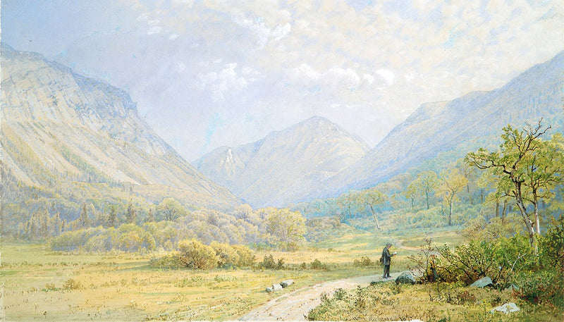 Landscape Oil Painting - Mountain Valley, Lone Figure & Distant Peaks - Oil Painting Haven