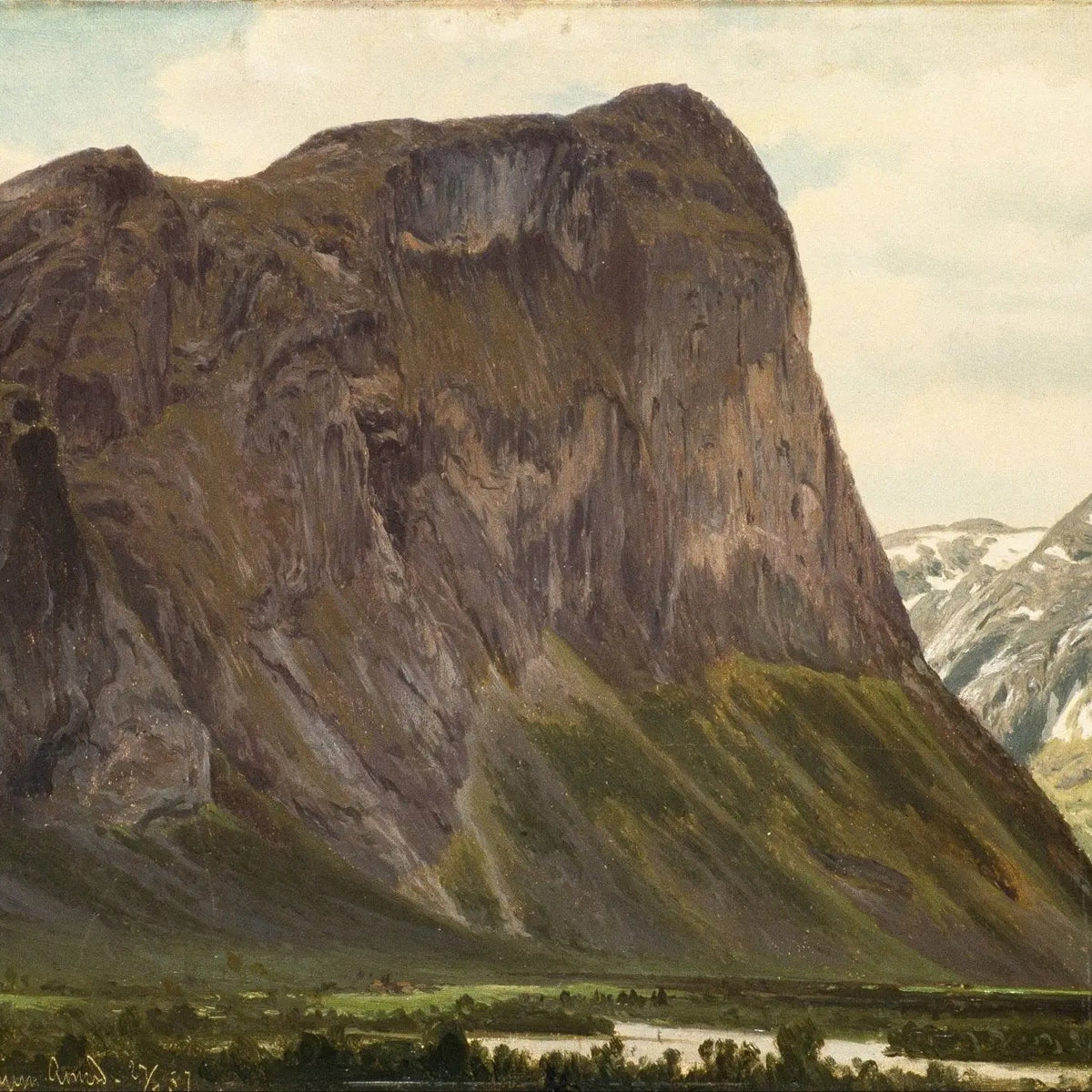 Landscape Oil Painting - Mountain Valley Scene with River and Foothills - Oil Painting Haven