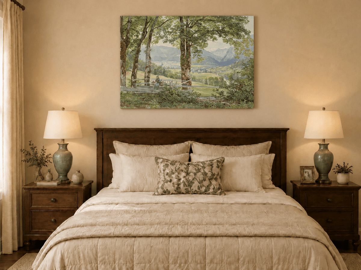 Landscape Oil Painting - Mountain Valley View from Terrace