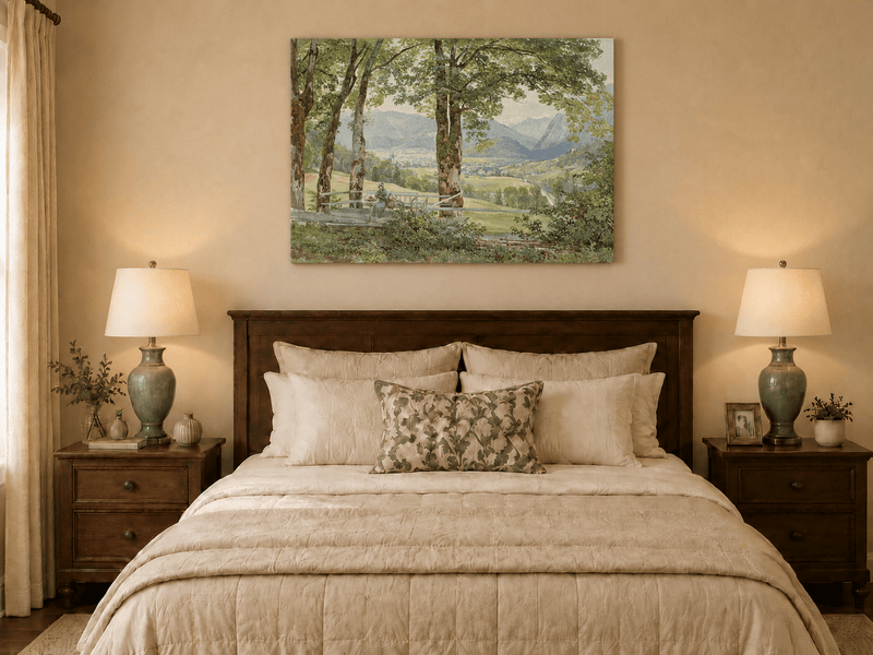 Landscape Oil Painting - Mountain Valley View from Terrace