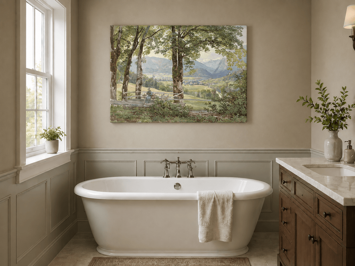 Landscape Oil Painting - Mountain Valley View from Terrace