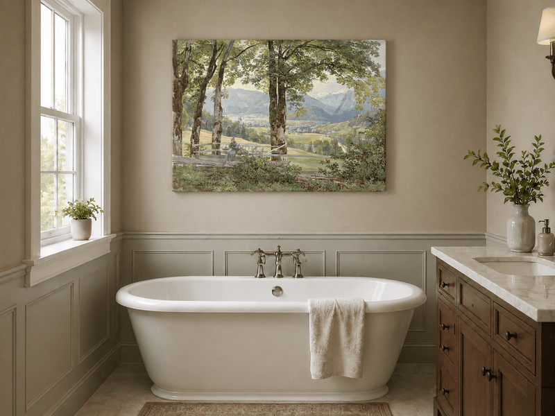 Landscape Oil Painting - Mountain Valley View from Terrace
