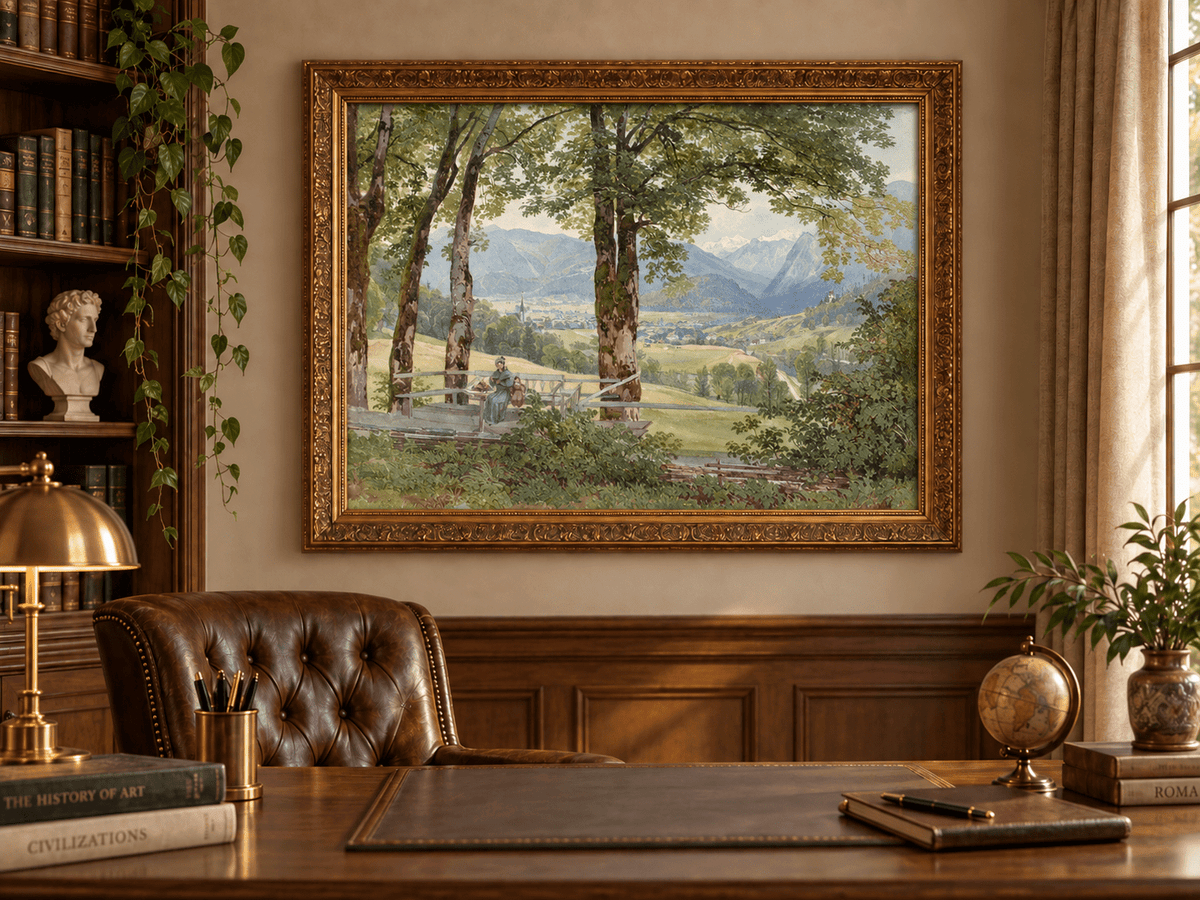 Landscape Oil Painting - Mountain Valley View from Terrace