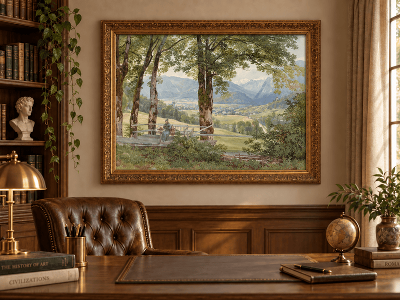 Landscape Oil Painting - Mountain Valley View from Terrace