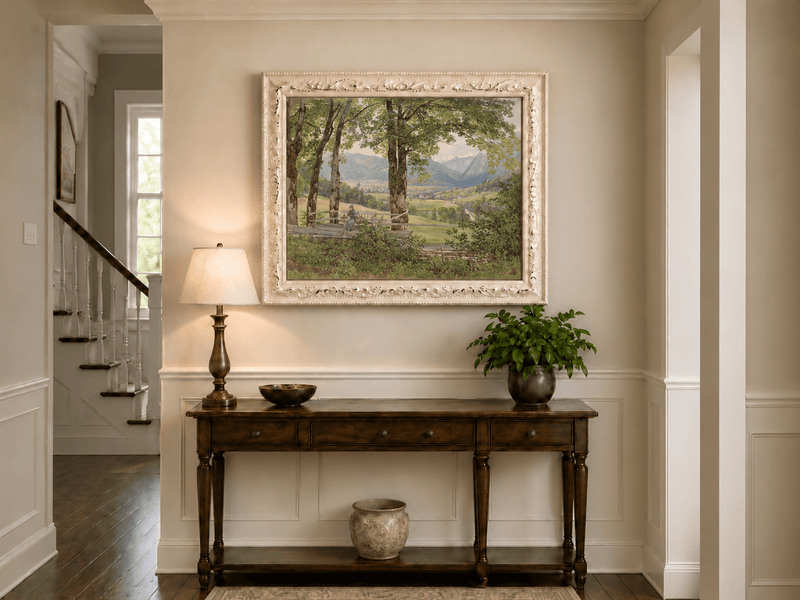 Landscape Oil Painting - Mountain Valley View from Terrace
