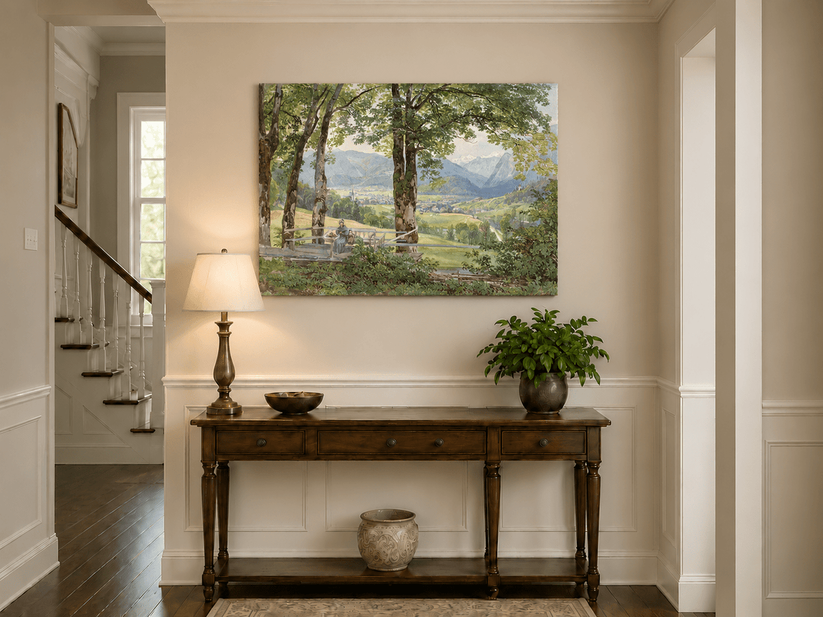 Landscape Oil Painting - Mountain Valley View from Terrace